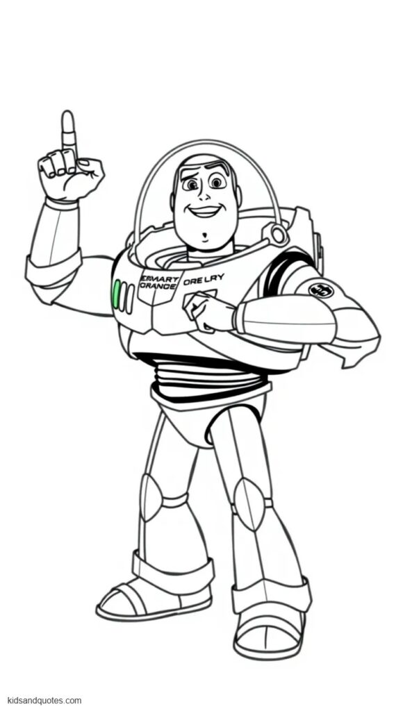 Printable coloring page of Buzz Light Year (heroic pose).