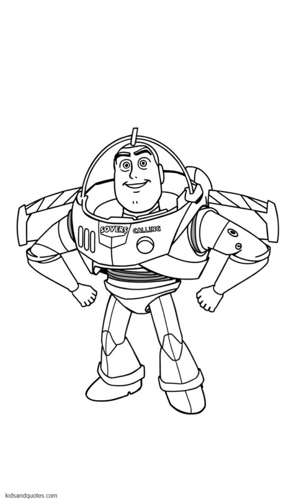 Coloring page of Buzz - wings opened.