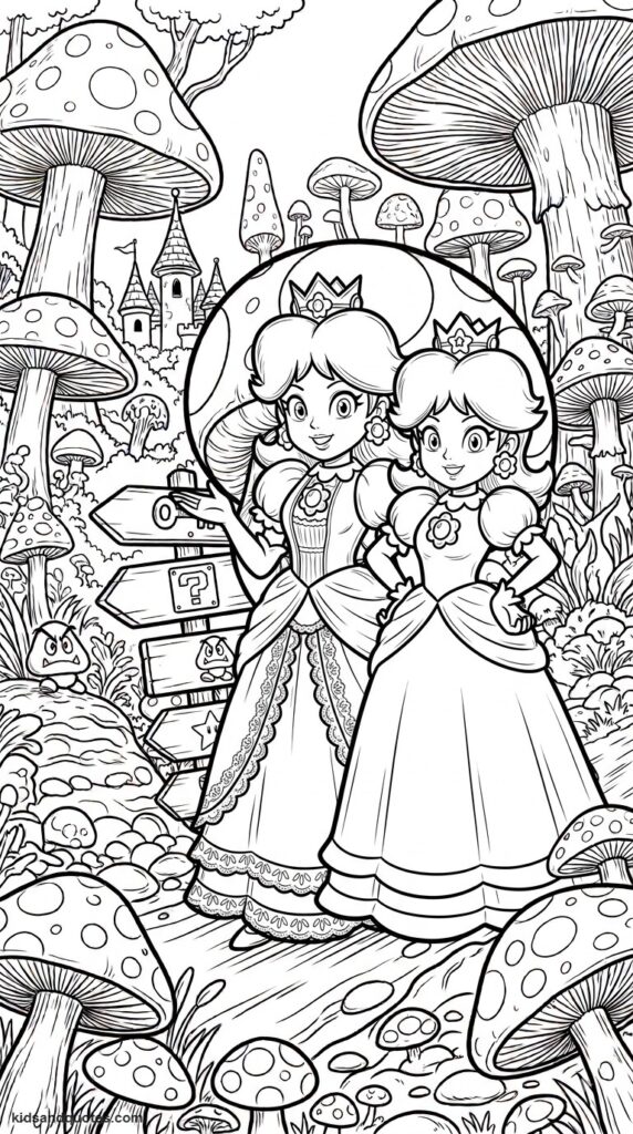 Coloring Page: Daisy and peach together