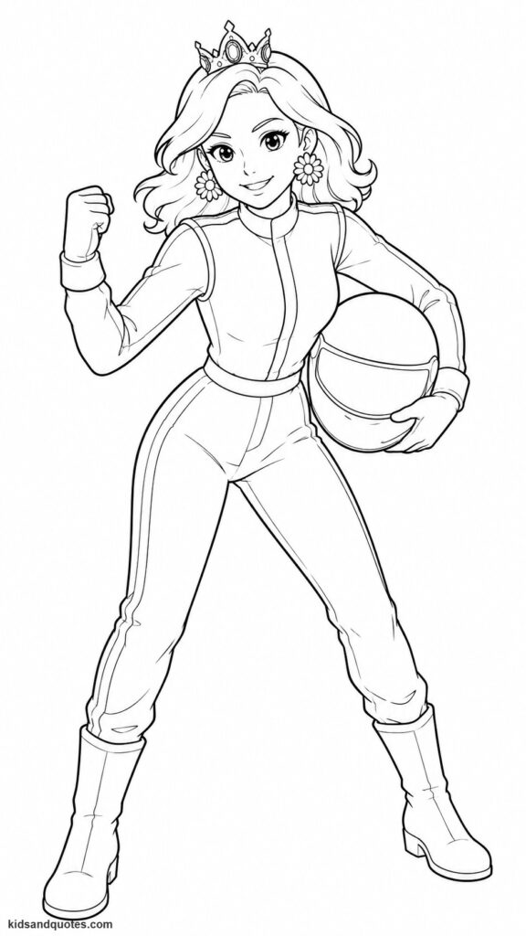Coloring page of Daisy in racing pose.