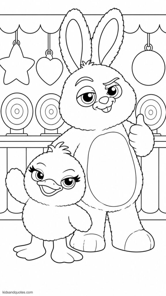 Coloring page printable: Ducky, Bunny