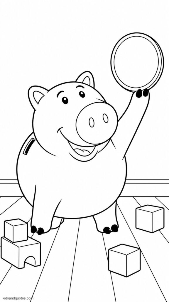 Coloring page of Hamm holding a coin.