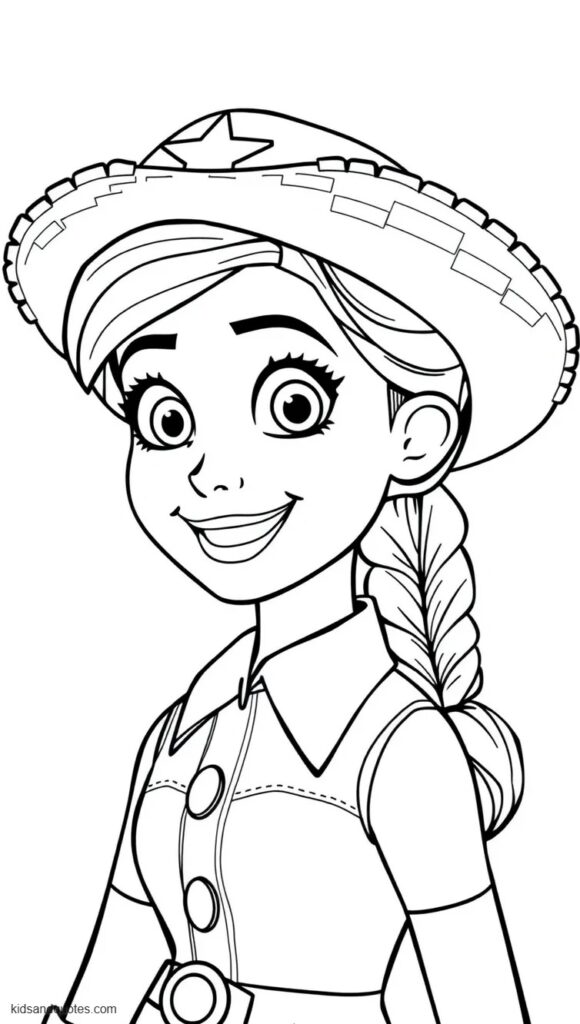 Coloring page of Jessie the yodeling cowgirl.