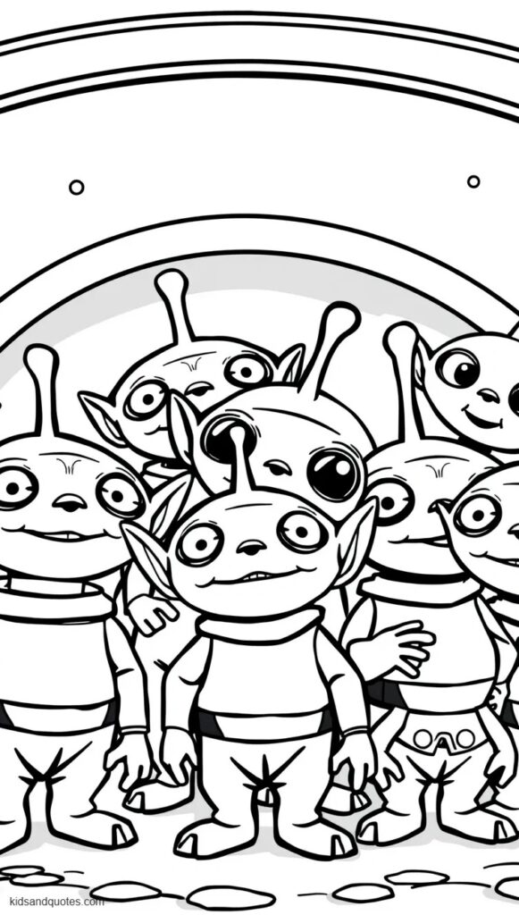 Coloring page: Little Green aliens from Toy Story.
