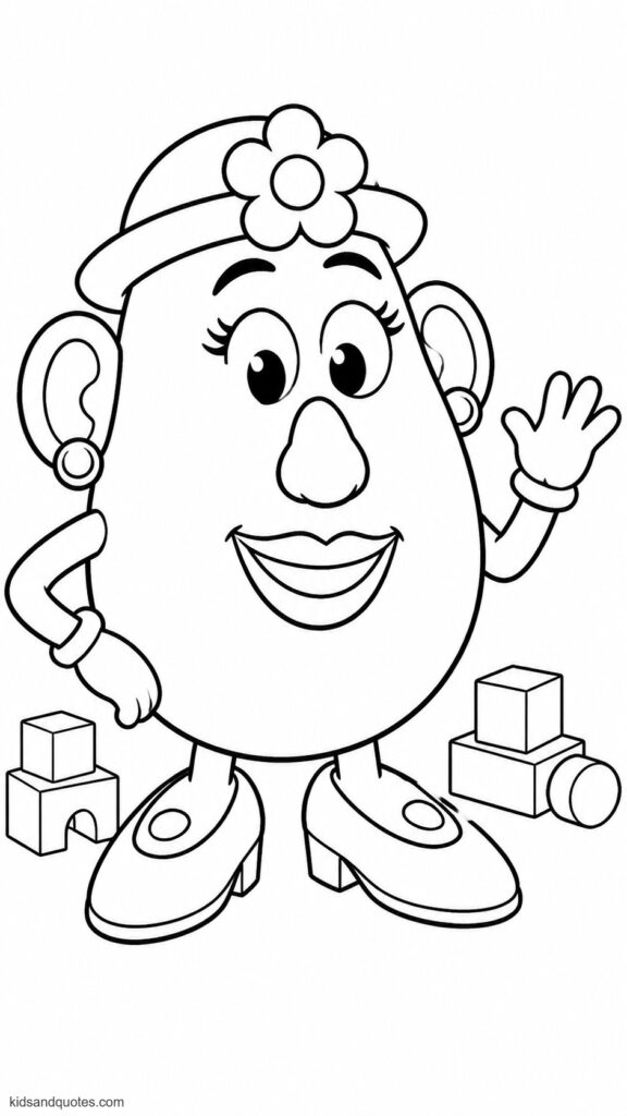 Coloring page of Mrs. Potato Head portrait.