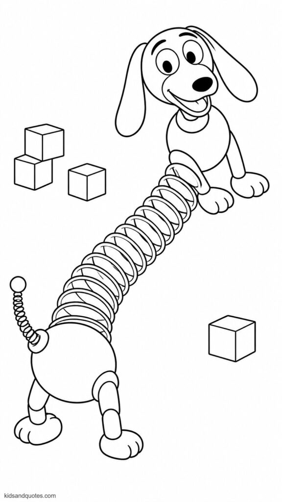 Coloring page: Slinky dog stretched out.