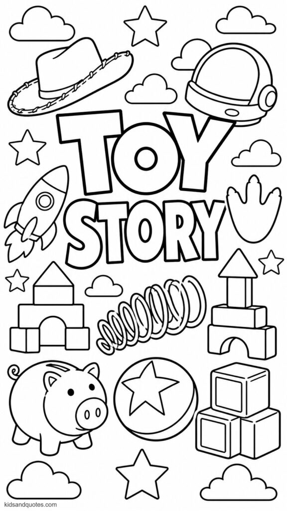 Coloring page: Toy Story logo cover page.
