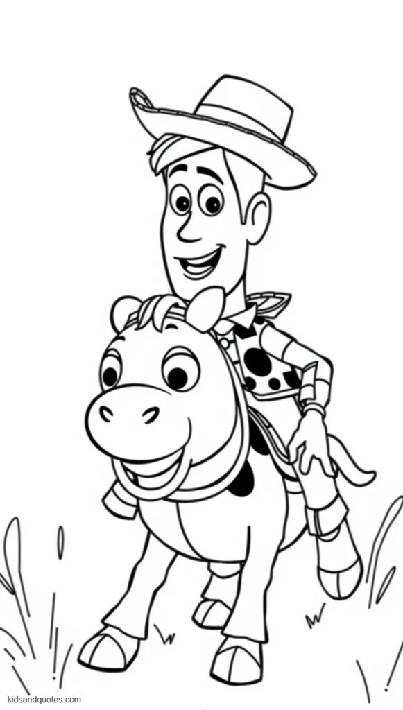 Printable coloring page - woody riding.