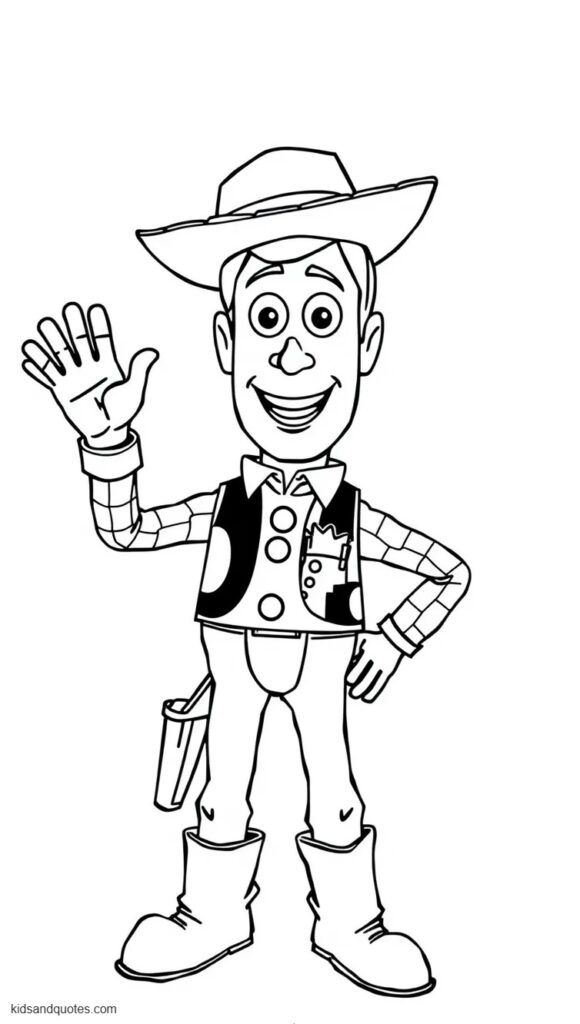Woody waving hello - coloring page.