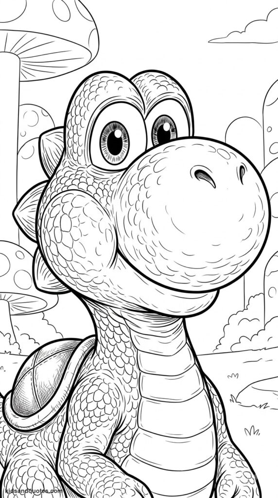 Coloring page of Yoshi's movie-style redesign portrait.