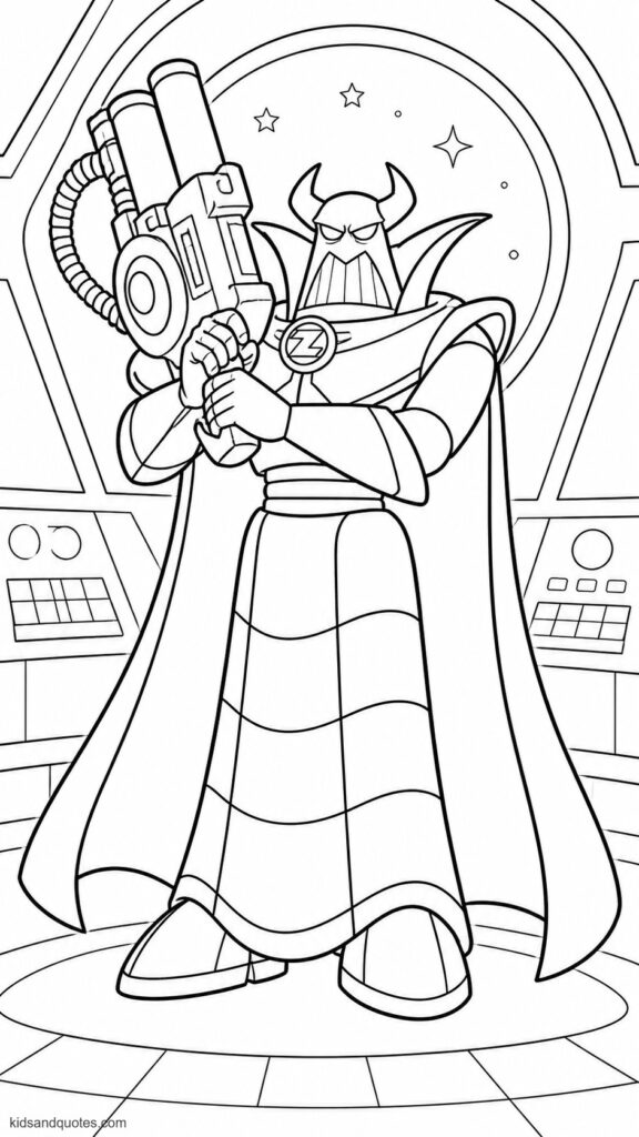 Toy Story Coloring Page: Emperor Zurg with his blaster.