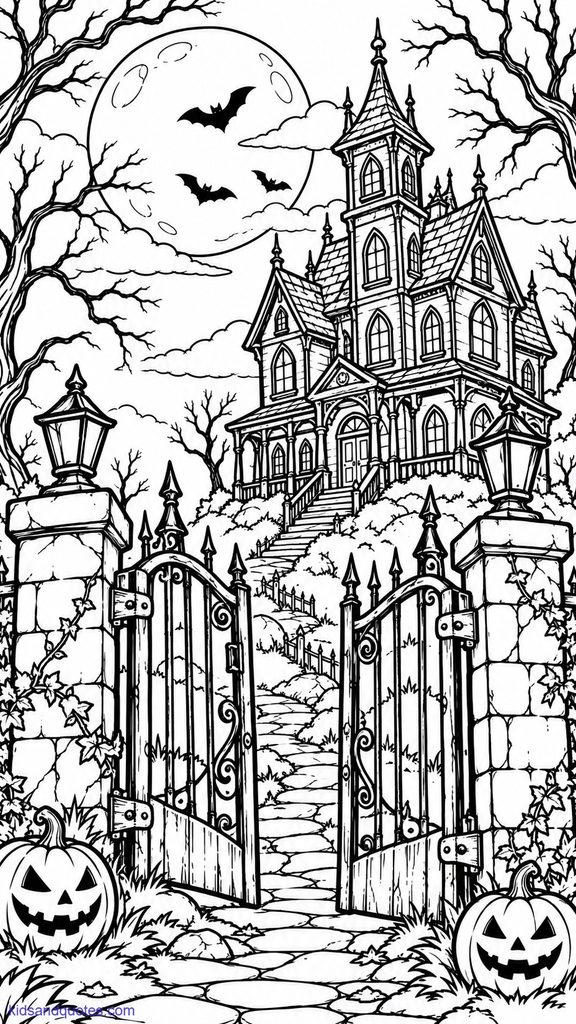 Haunted house with a creaky gate.