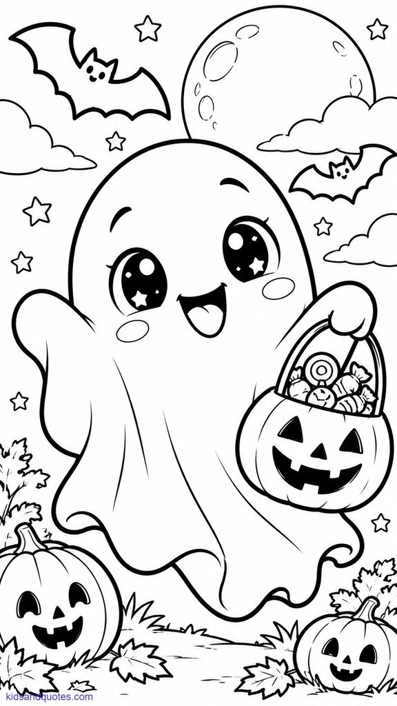 Halloween coloring page: Cute ghost.