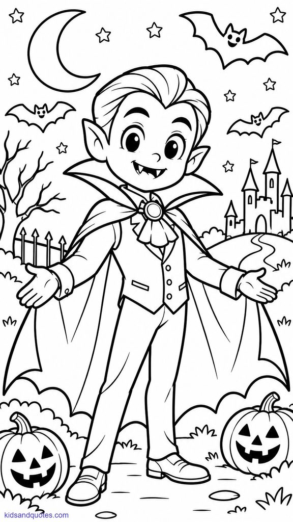 Friendly vampire, wearing a cape.