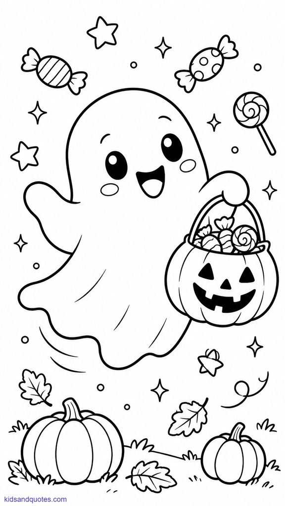 Halloween coloring page of a Ghost floating.