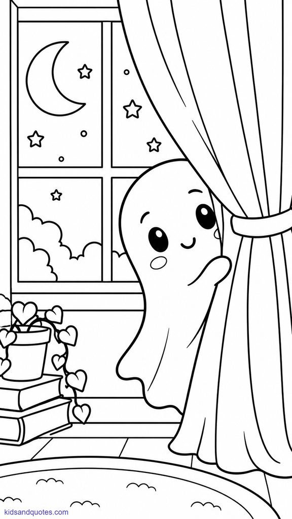 Halloween coloring page of a peeking ghost.