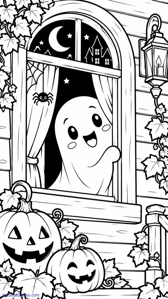 Halloween coloring page: Ghost peeking.
