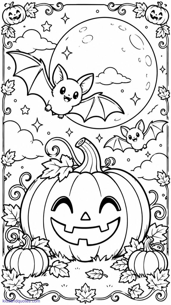 Halloween coverpage - bats, moon, pumpkin.