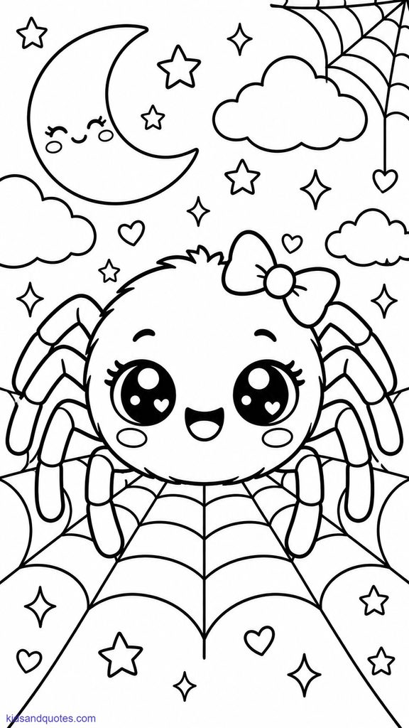 Halloween Kawaii Spider with a friendly grin.