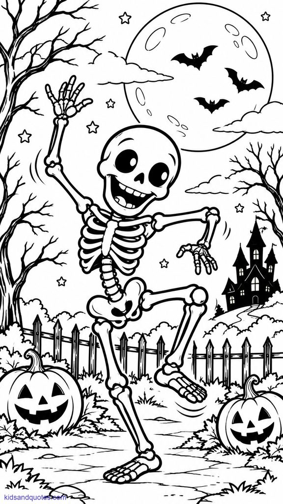 Halloween printable: Skeleton doing silly dance.