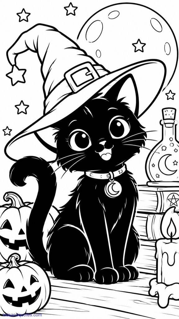 Witch's black cat familiar portrait.
